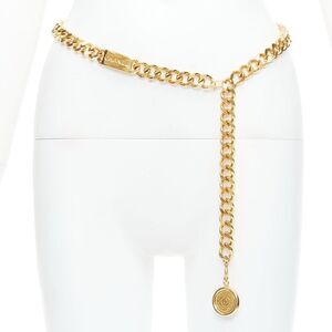 CHANEL1994 Vintage  gold plated CC ID plate 31 Rue Cambon coin chain belt